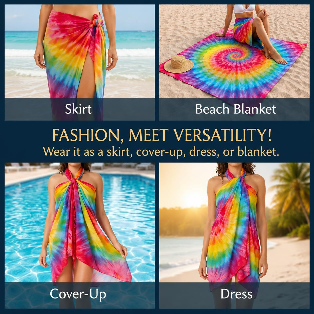 Sarong Bathing Suit Cover up for Women – Long Pareo Beach Wraps, Swimsuit Coverup Skirt, Stylish Bikini Cover Up